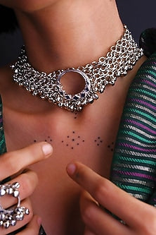 Silver Enamelled Choker Necklace