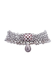 Silver Motifs & Red Stone Enamelled Choker Necklace