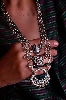 Two-Tone Finish Enamelled Long Necklace