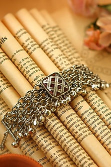 Silver Red Stone Enamelled Bracelet