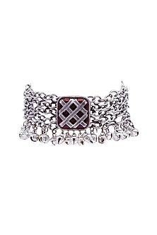 Silver Red Stone Enamelled Bracelet