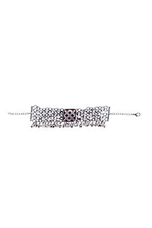 Silver Red Stone Enamelled Bracelet