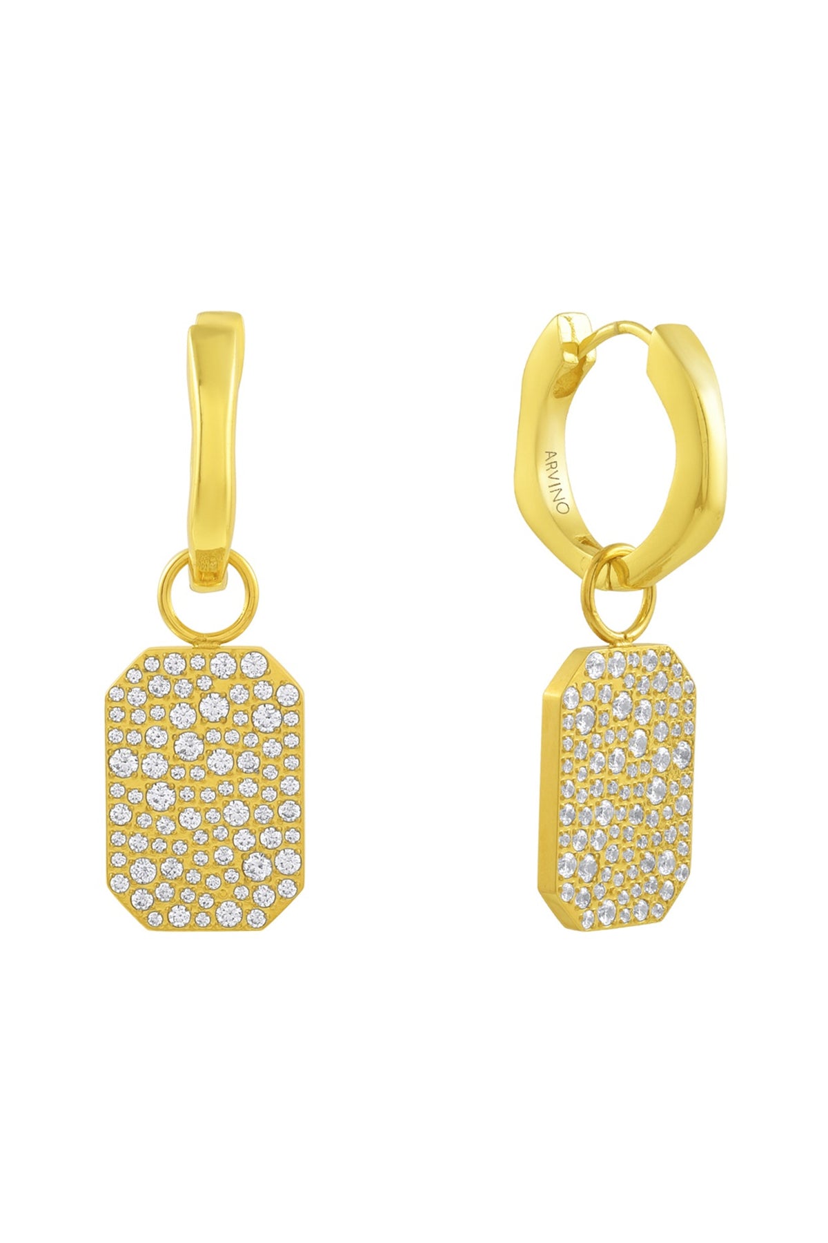 Gold Plated (Water Resistance Premium Plating) Zircon Bullion Charm Huggies Dangler Earrings