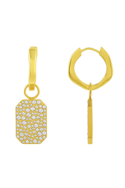 Gold Plated (Water Resistance Premium Plating) Zircon Bullion Charm Huggies Dangler Earrings