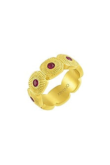 Gold Plated (Water Resistance Premium Plating) Pink Zircon Honeycomb Chunky Ring