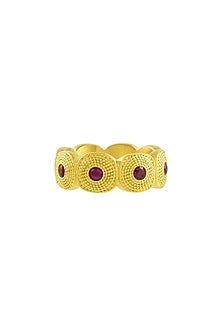 Gold Plated (Water Resistance Premium Plating) Pink Zircon Honeycomb Chunky Ring