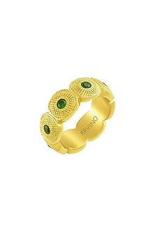 Gold Plated (Water Resistance Premium Plating) Green Zircon Honeycomb Chunky Ring