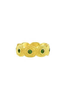 Gold Plated (Water Resistance Premium Plating) Green Zircon Honeycomb Chunky Ring