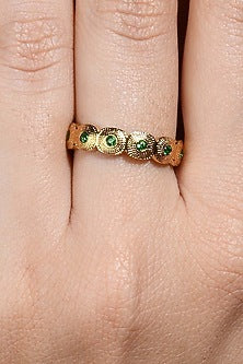 Gold Plated (Water Resistance Premium Plating) Green Zircon Honeycomb Chunky Ring