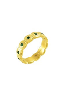 Gold Plated (Water Resistance Premium Plating) Green Zircon Honeycomb Chunky Ring