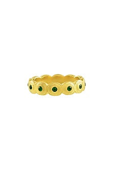 Gold Plated (Water Resistance Premium Plating) Green Zircon Honeycomb Chunky Ring