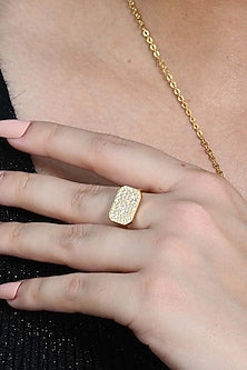 Gold Plated (Water Resistance Premium Plating) Zircon Bullion Charm Ring