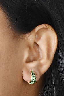 Gold Plated (Water Resistance Premium Plating)Green Cubic Zirconia Huggies Hoop Earrings