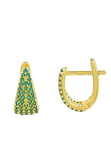 Gold Plated (Water Resistance Premium Plating)Green Cubic Zirconia Huggies Hoop Earrings
