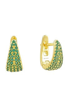 Gold Plated (Water Resistance Premium Plating)Green Cubic Zirconia Huggies Hoop Earrings