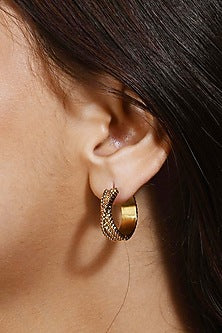 Gold Plated (Water Resistance Premium Plating) Twisted Rope Huggies Hoop Earrings