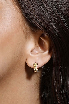 Gold Plated (Water Resistance Premium Plating) Twisted Rope Mini Huggies Hoop Earrings