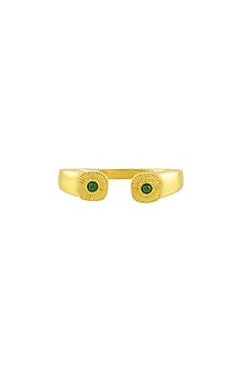 Gold Plated (Water Resistance Premium Plating) Green Cubic Zirconia Band Ring
