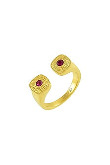 Gold Plated (Water Resistance Premium Plating) Pink Zircon Chunky Ring
