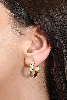 Gold Plated (Water Resistance Premium Plating) Pink Zircon Honeycomb Hoop Earrings