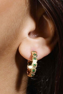 Gold Plated (Water Resistance Premium Plating) Green Zircon Honeycomb Hoop Earrings