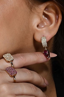 Gold Plated (Water Resistance Premium Plating) Pear Gem Huggies Dangler Earrings