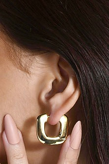 Gold Plated (Water Resistance Premium Plating) Mini Geometric Ellipse Hoop Earrings