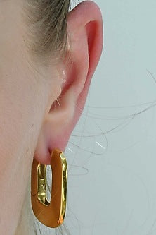 Gold Plated (Water Resistance Premium Plating) Geometric Ellipse Hoop Earrings