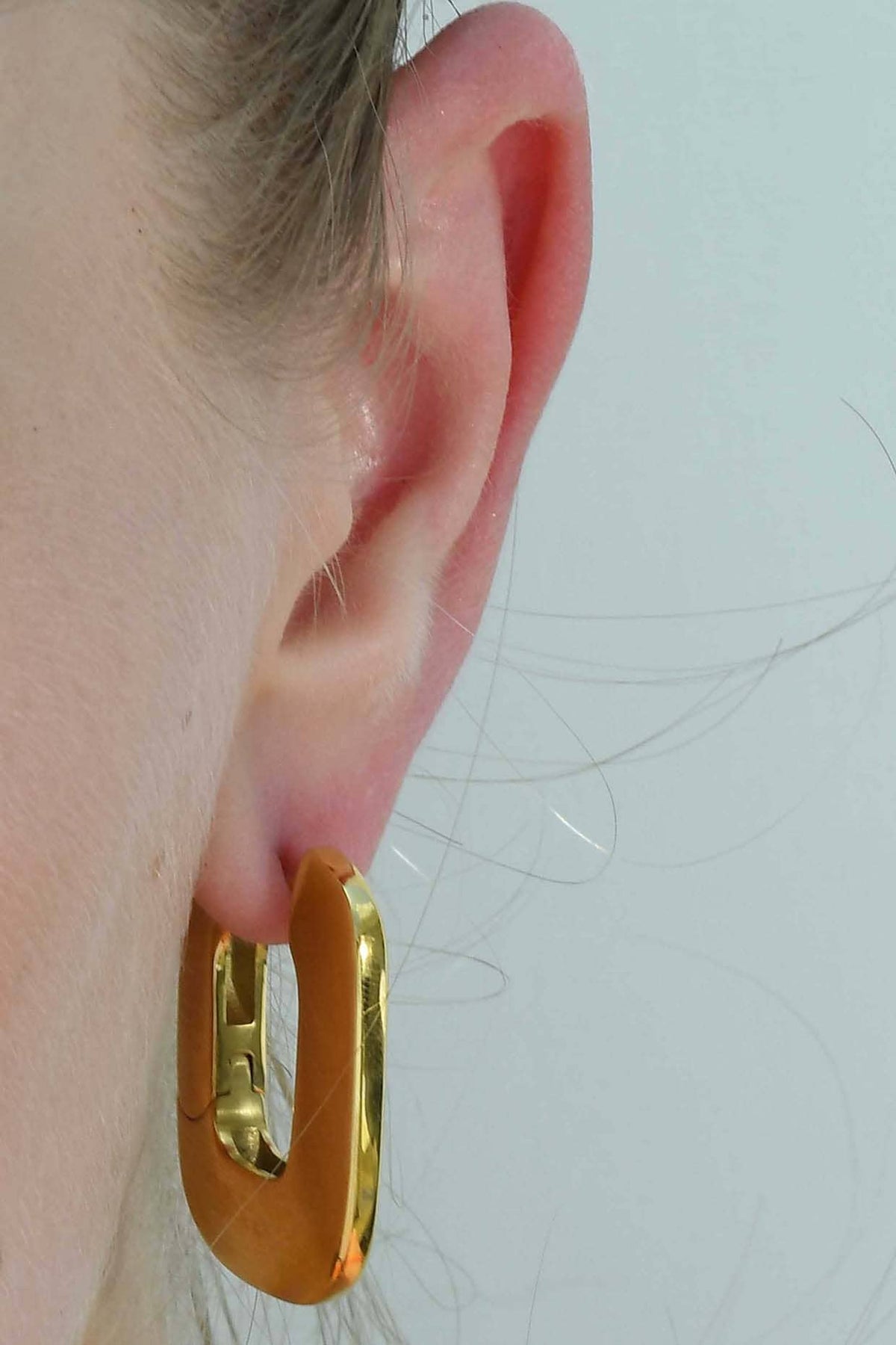 Gold Plated (Water Resistance Premium Plating) Geometric Ellipse Hoop Earrings