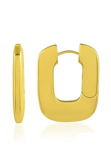Gold Plated (Water Resistance Premium Plating) Geometric Ellipse Hoop Earrings