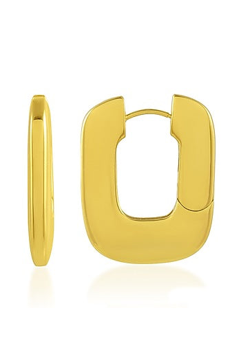Gold Plated (Water Resistance Premium Plating) Geometric Ellipse Hoop Earrings