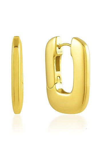 Gold Plated (Water Resistance Premium Plating) Geometric Ellipse Hoop Earrings