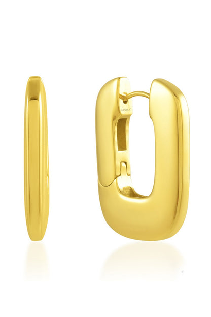 Gold Plated (Water Resistance Premium Plating) Geometric Ellipse Hoop Earrings