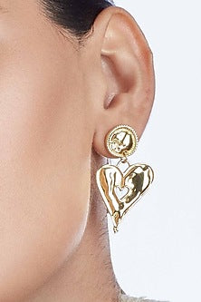 Gold Plated (Water Resistance Premium Plating) Textured Heart Dangler Earrings