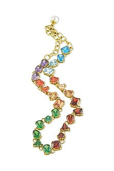 Gold Plated (Water Resistance Premium Plating) Multi-Colored Zircon & Pearl Choker Necklace