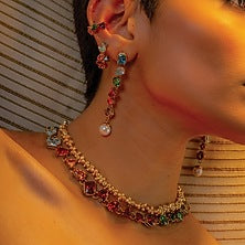 Gold Plated (Water Resistance Premium Plating) Multi-Colored Zircon Hoop Earrings