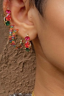 Gold Plated (Water Resistance Premium Plating) Multi-Colored Gemstone Huggies Hoop Earrings
