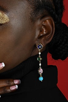 Gold Plated (Water Resistance Premium Plating) Multi-Colored Gemstone Dangler Earrings