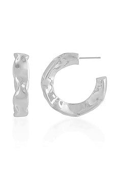 Silver Finish (Water Resistance Premium Plating) Foil Hoop Earrings In Sterling Silver