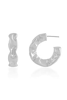 Silver Finish (Water Resistance Premium Plating) Foil Hoop Earrings In Sterling Silver