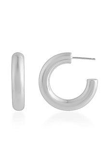Silver Finish (Water Resistance Premium Plating) Hoop Earrings In Sterling Silver