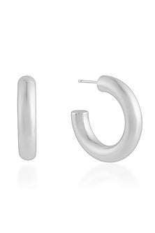 Silver Finish (Water Resistance Premium Plating) Hoop Earrings In Sterling Silver