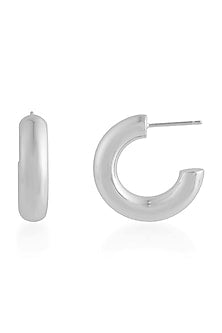 Silver Finish (Water Resistance Premium Plating) Hoop Earrings In Sterling Silver