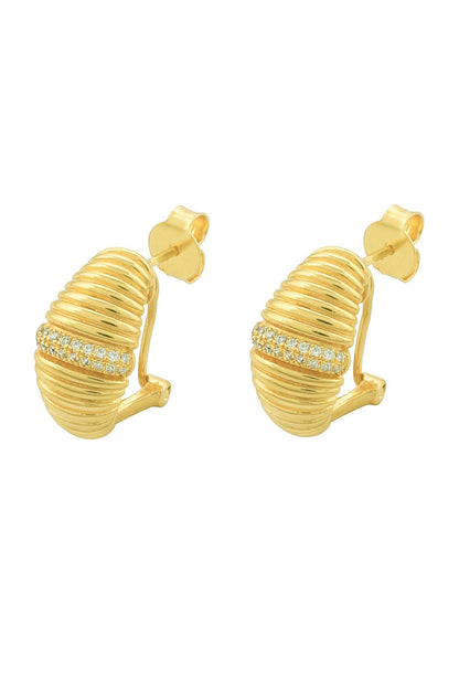 Gold Finish Zircons Crescent Mini Hoop Earrings