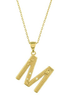 Gold Finish Zircons M Initial Chain Necklace