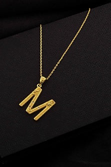 Gold Finish Zircons M Initial Chain Necklace