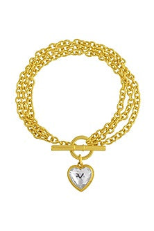Gold Plated (Water Resistance Premium Plating) Layering Chain Crystal Heart Bracelet