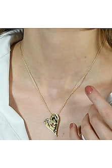 Gold Plated (Water Resistance Premium Plating) Textured Heart Charm Chain Necklace