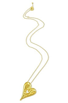 Gold Plated (Water Resistance Premium Plating) Textured Heart Charm Chain Necklace