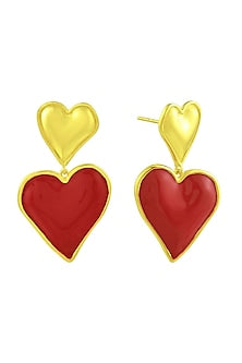Gold Plated (Water Resistance Premium Plating) Red Enameled Heart Earrings
